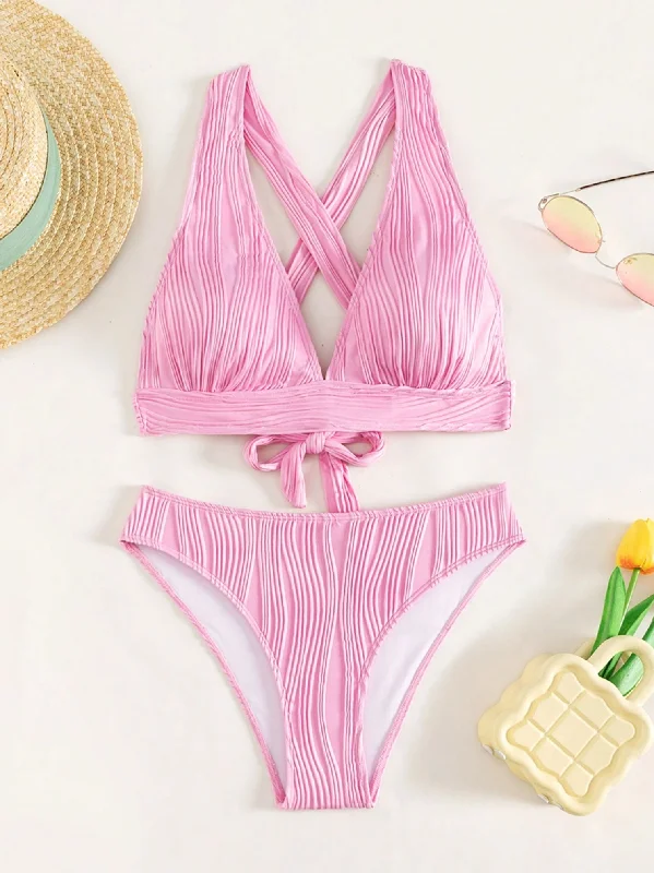 Stylish Wrap FemaleBubblegum Pink Textured Triangle Bikini