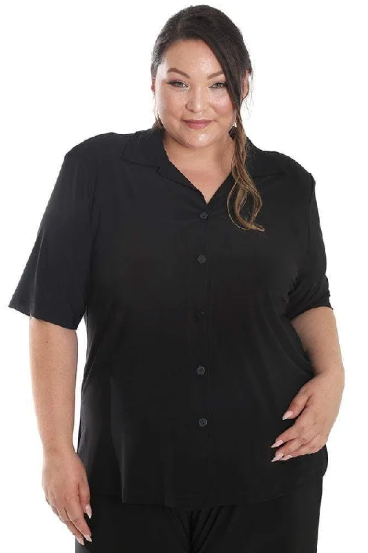 women's hot pantsVikki Vi Jersey Black Camp Shirt