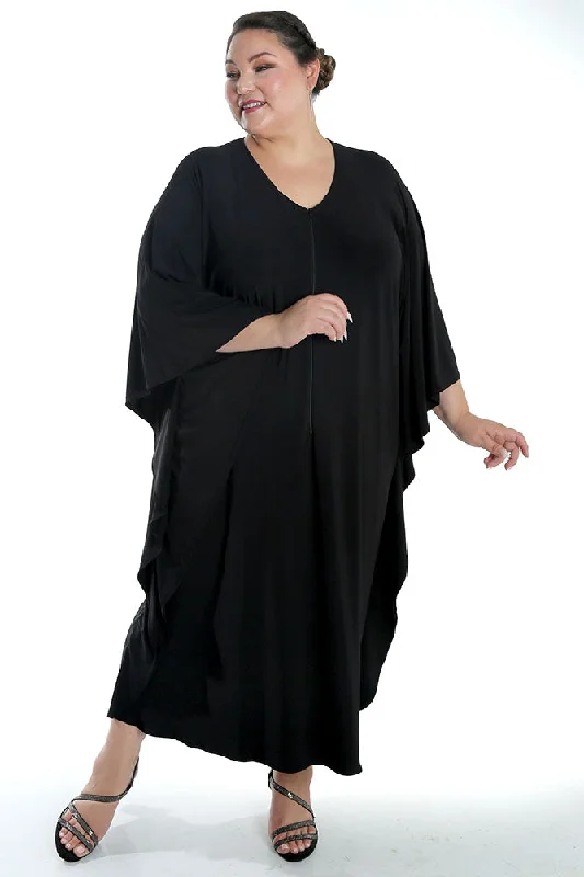 women's striped pantsVikki Vi Jersey Black Zip Front Caftan