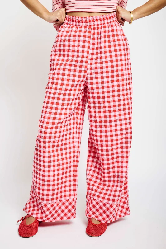 women's cargo pantsElasticated Pant with Side Pockets in Gingham