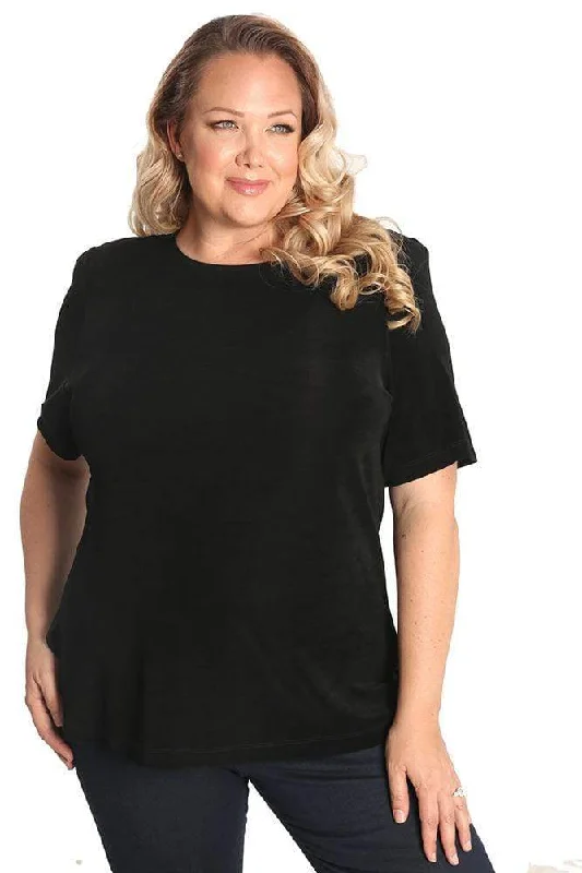 women's active pantsVikki Vi Classic Black Short Sleeve Tunic