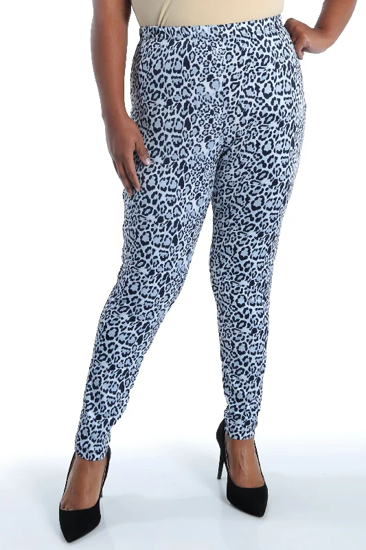 women's mid-rise pantsVikki Vi Jersey Blue Ocelot Slim Leg Pant