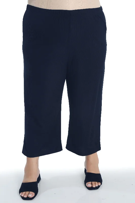 women's tall pantsVikki Vi Ribbed Navy Crop Pant