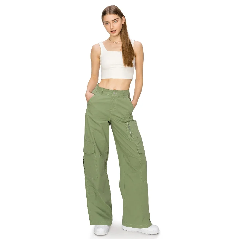 women's trendy pantsWide Leg Cargo Pants - Olive