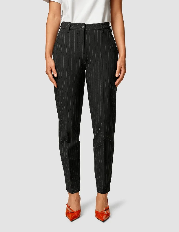 women's warm pantsEssential Pants Tapered Black Silver Pinstripe