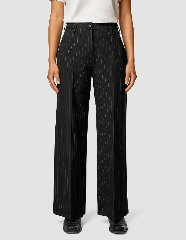 women's sophisticated pantsEssential Pants Wide Black Silver Pinstripe