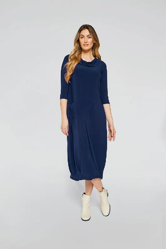 women's A-line dressesAngle Seam Pleat Hem Dress | Denim