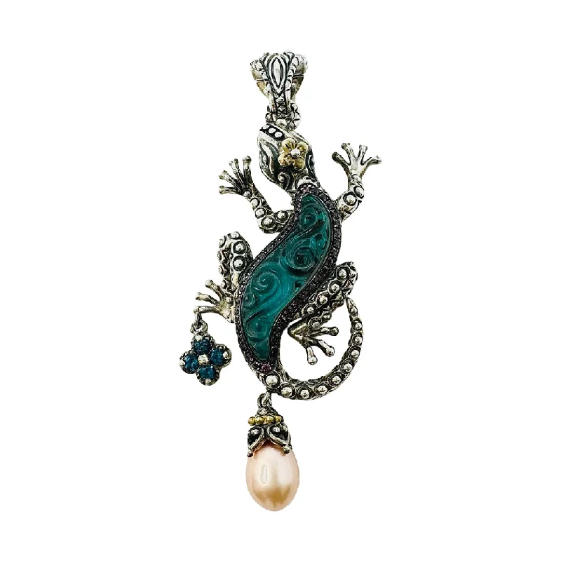 women's smart casual dressesBarbara Bixby Sterling Silver and 18K Gold Gecko Pendant with Blue Cabochon