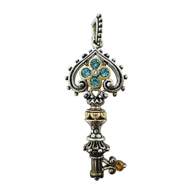 Retro DressBarbara Bixby Sterling Silver and 18K Gold Key Pendant with Blue Topaz