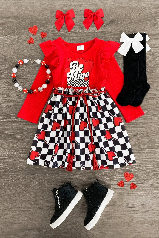 Polka-Dot Dress"Be Mine" Red Checkered Hearts Dress