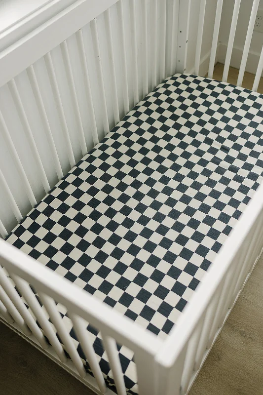 women's metallic dressesCharcoal Checkered Muslin Crib Sheet