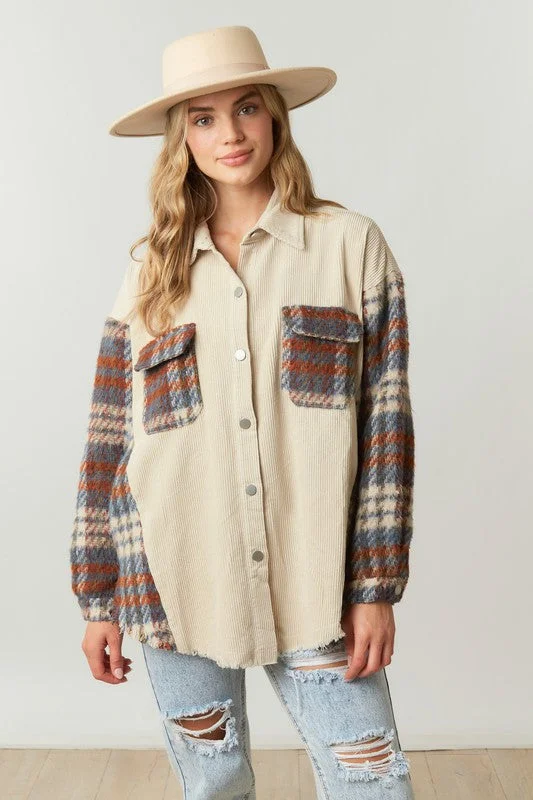 Laced-Up DressCorduroy Flannel Mix Sand Jacket