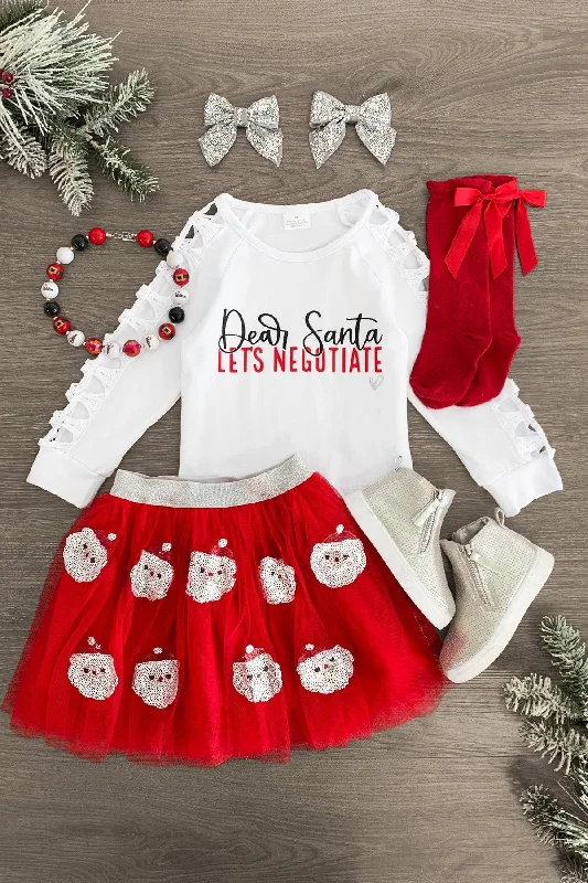 women's bell-sleeved dresses"Dear Santa, Let's Negotiate" Tutu Skirt Set