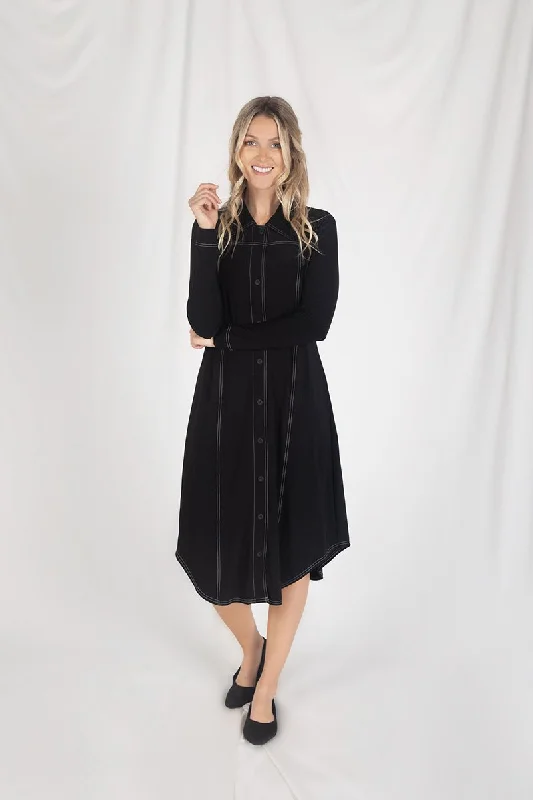 Halter DressEcho Stitch Shirt Dress | Black