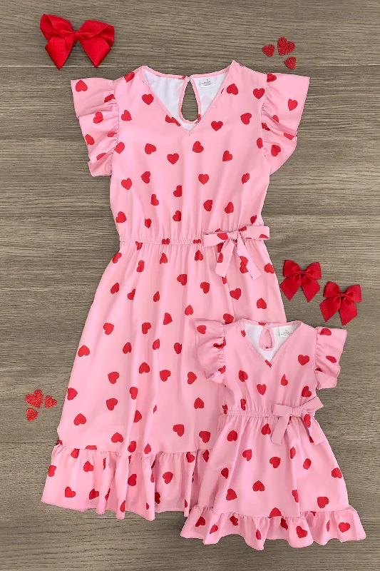 women's affordable dressesMom & Me - Pink Heart Ruffle Dress