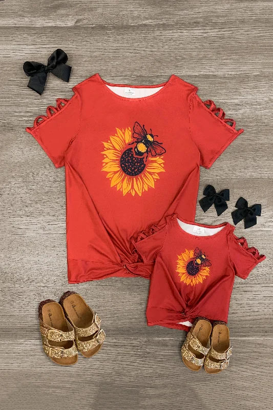 Chic DressMom & Me - Red Bumblebee Sunflower Top