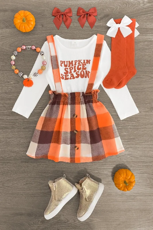 Party Dress"Pumpkin Spice Season" Plaid Suspender Skirt Set