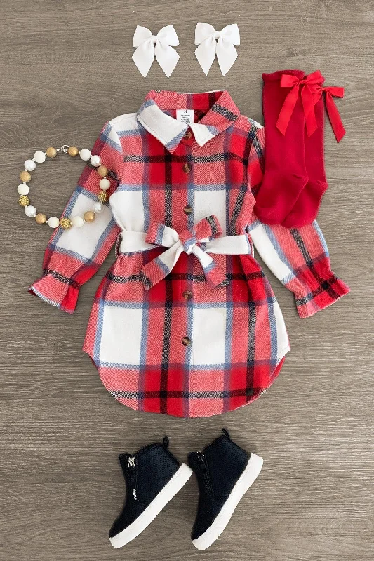 Chiffon DressRed & Blue Button Flannel Dress