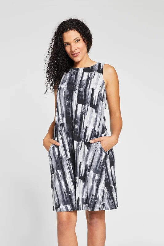 Chiffon DressSleeveless Trapeze Dress | Brushstroke Grey