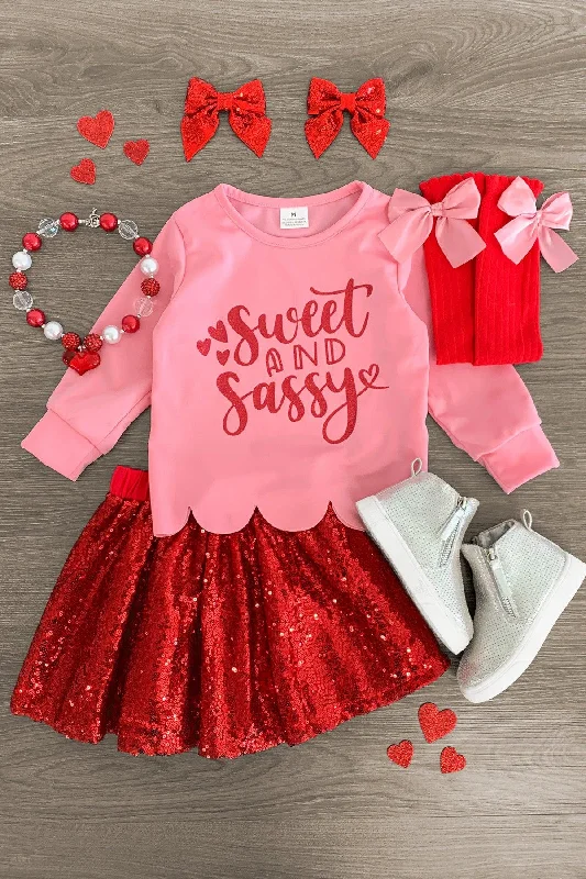 Velvet Dress"Sweet & Sassy" Red Sequin Skirt Set