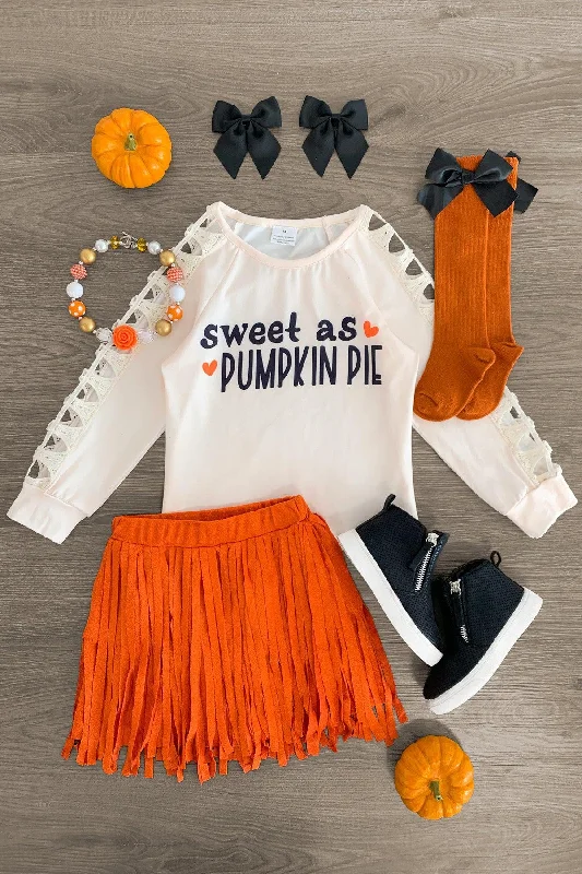 women's machine-washable dresses"Sweet As Pumpkin Pie" Suede Fringe Skirt Set