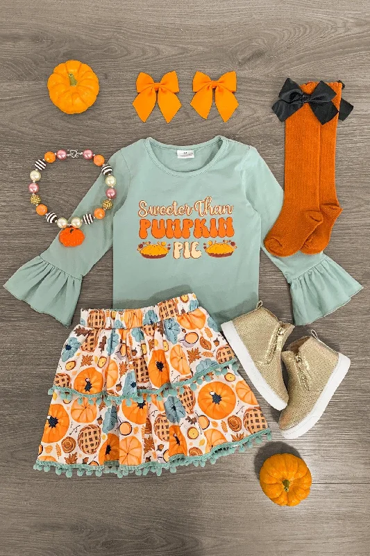 women's flowy dresses"Sweeter Than Pumpkin Pie" Pom Pom Skirt Set