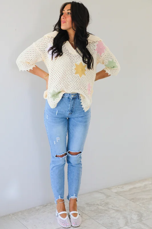 Velvet DressTaking Your Time Flower Knit Sweater: Cream/Multi