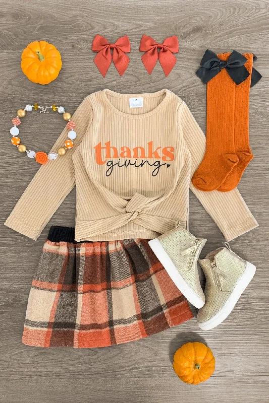 Sweetheart Neckline Dress"Thanksgiving" Plaid Flannel Skirt Set