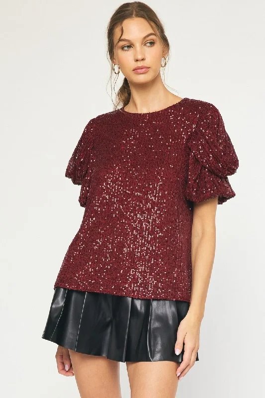 Fit-And-Flare DressChristmas Diva Wine Sequin Top