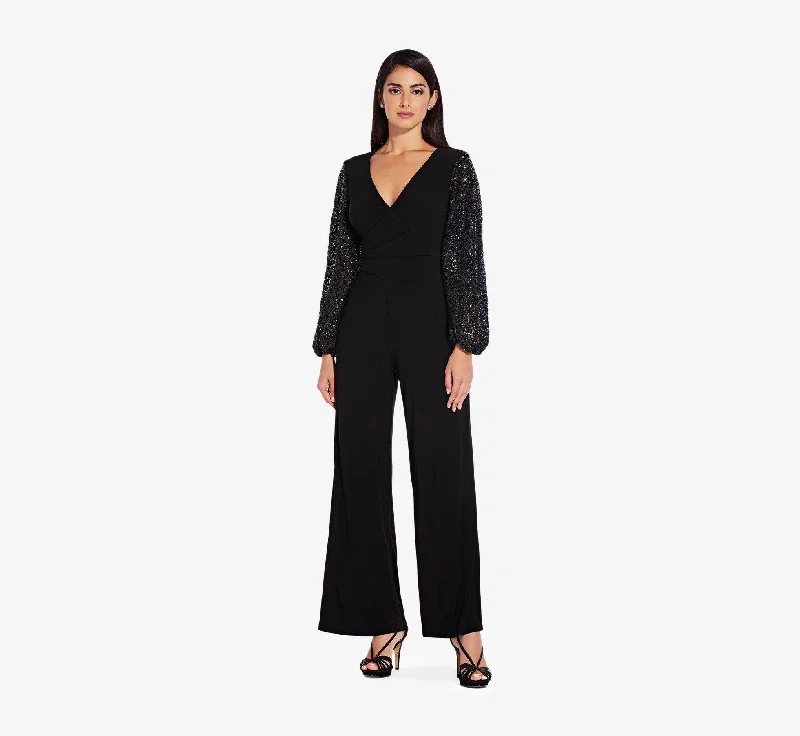 women's cropped jumpsuitsAdrianna Papell AP1E206642 Formal Ruched Jumpsuit