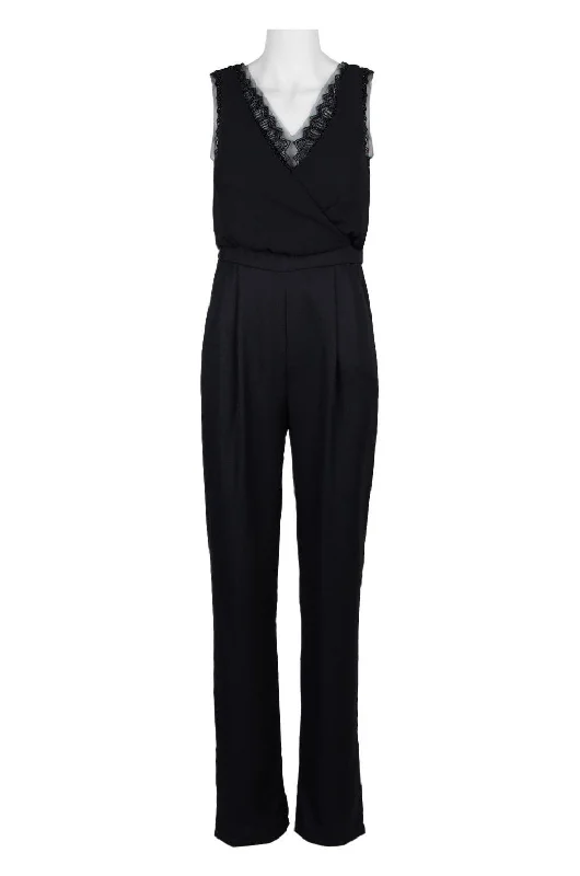 women's jumpsuits for winterAdrianna Papell AP1E203142 V-Neck Sleeveless Solid Mesh Chiffon Jumpsuit