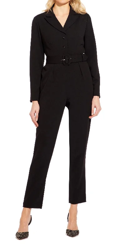 women's jumpsuits for moisture-wicking materialsAdrianna Papell AP1D102936 Long Sleeve Belted Solid Stretch Crepe Jumpsuit