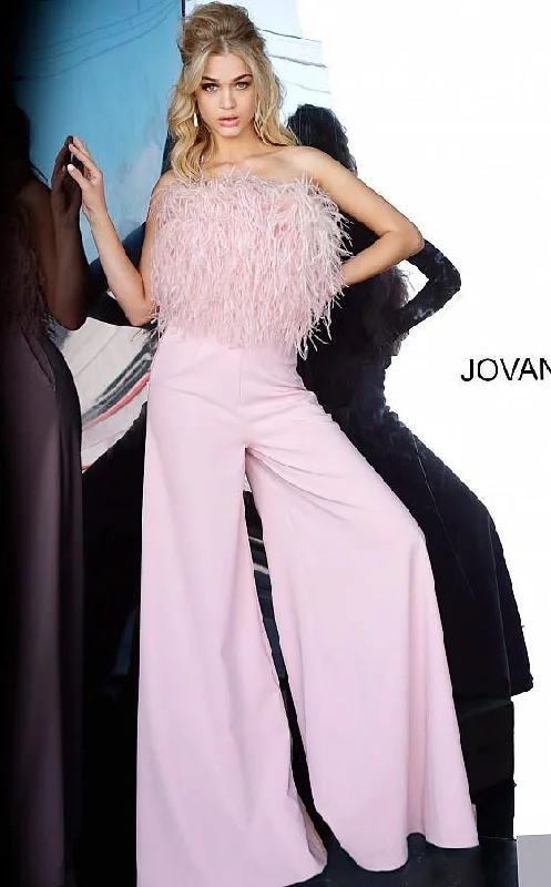 women's jumpsuits for easy dressingJovani 1542 Feather Bodice Formal Jumpsuit