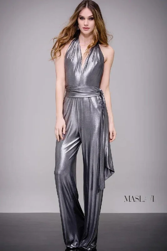 women's jumpsuits for short womenJovani M51819 Metallic Halter Jumpsuit