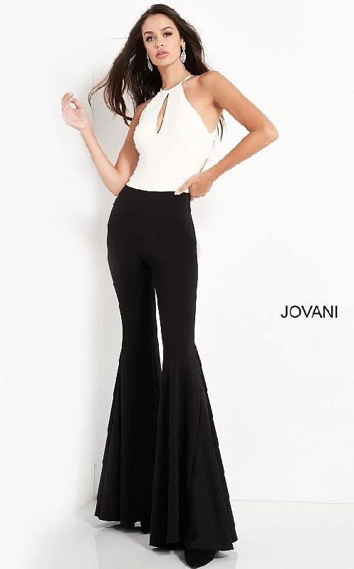 women's jumpsuits for hourglass figuresJovani M02807 Formal Halter Flared Jumpsuit