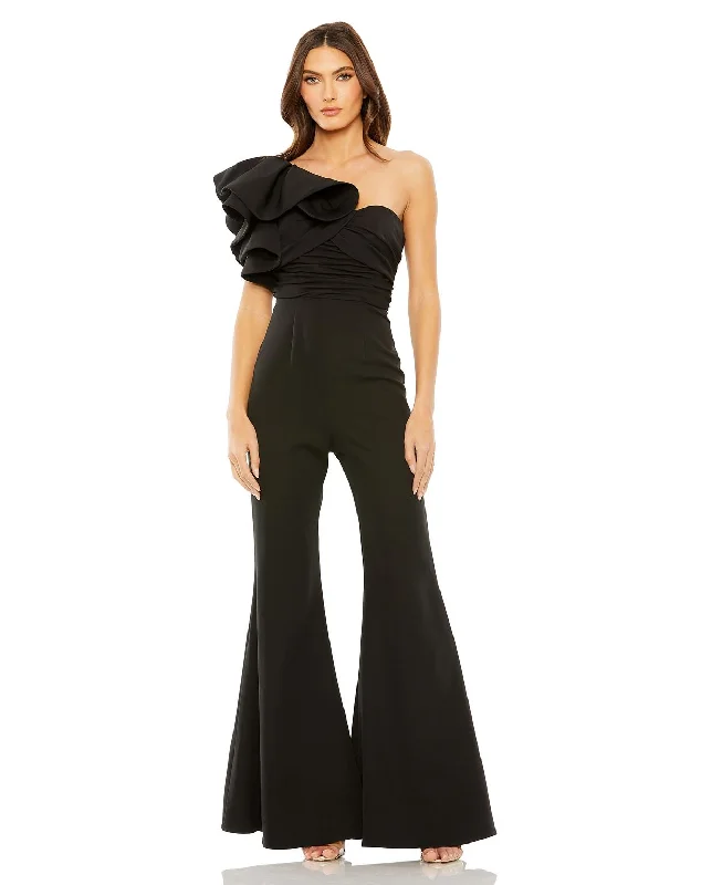 women's jumpsuits for laid-back looksMac Duggal 27460 One Shoulder Ruffle Detail Flare Jumpsuit