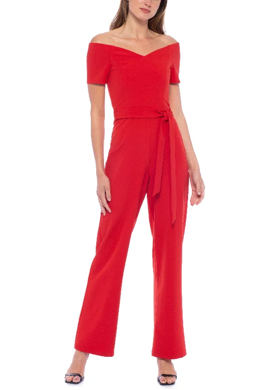 women's jumpsuits for petite womenMarina Off Shoulder Short Sleeve Crepe Jumpsuit