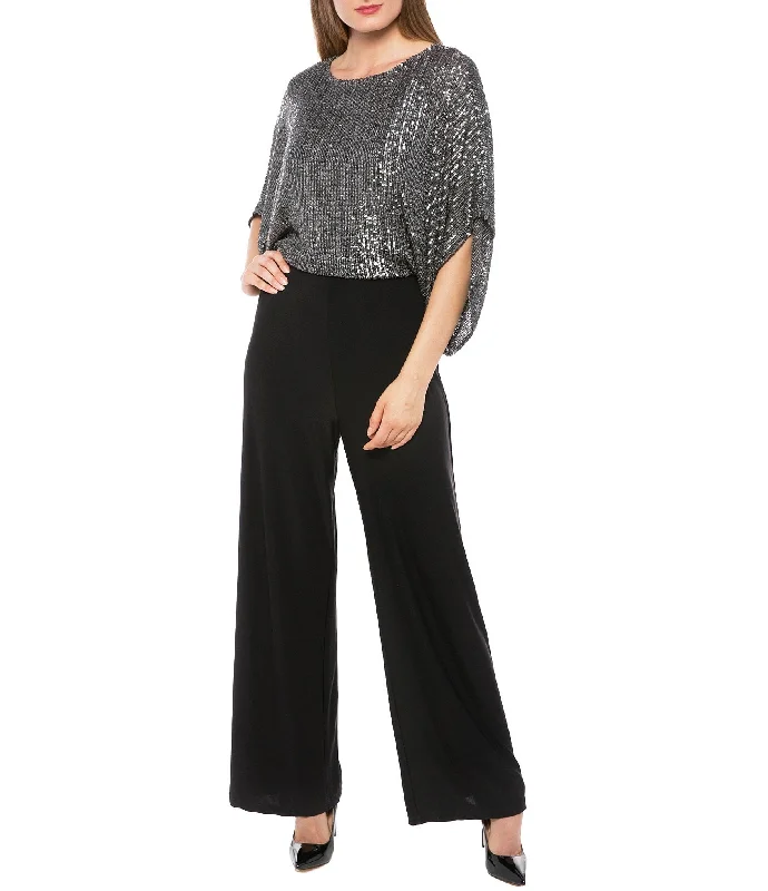 women's jumpsuits for maximalist fashionMarina  Sequin Dolman Sleeve Split Jumpsuit