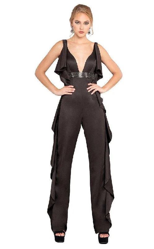 women's jumpsuits with flutter sleevesRachel Allan Formal Sleeveless Jumpsuit 8308