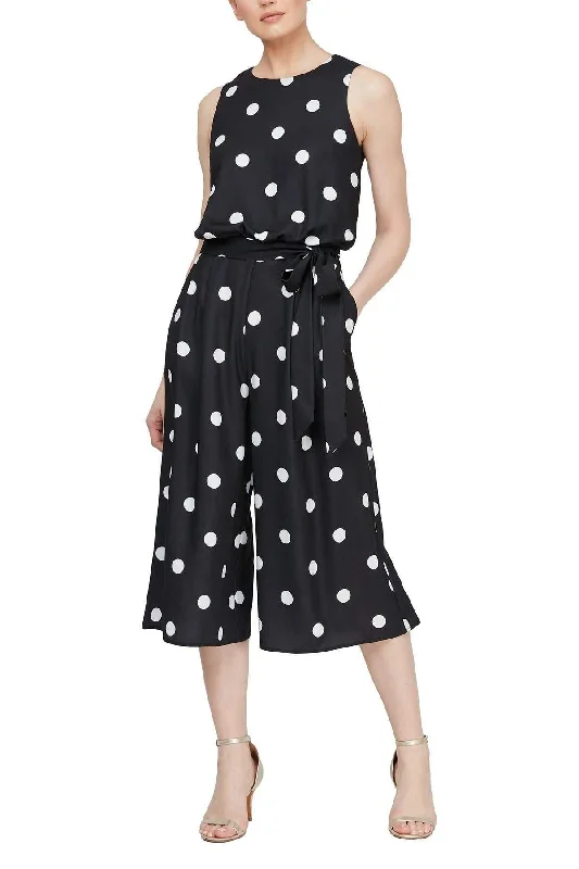 women's jumpsuits for maternity wearSL Fashions 9160183 Polka Dot Blouson Cropped Jumpsuit