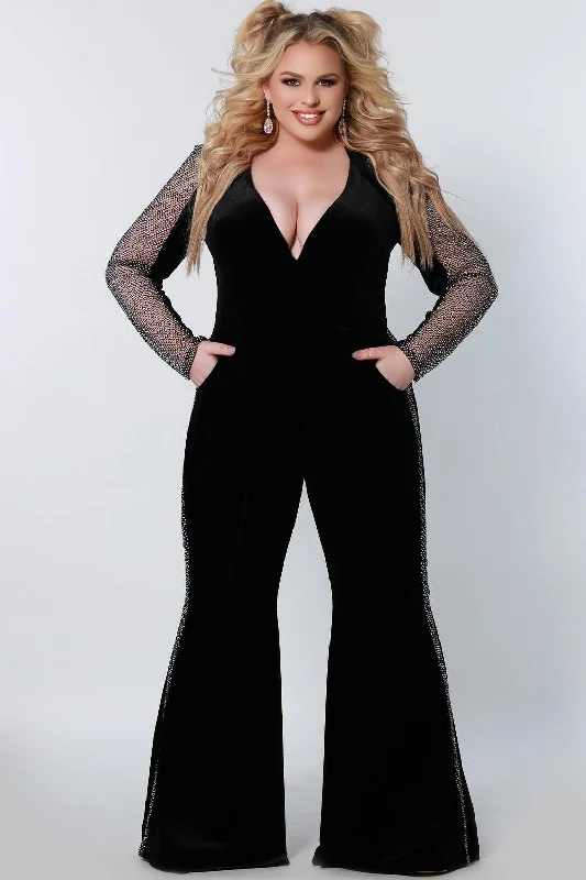 women's jumpsuits with off-the-shoulder necksSydneys Closet JK2207 Long Formal Stretch Velvet Jumpsuit