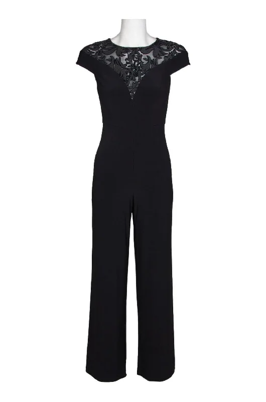 women's jumpsuits for everyday wearAdrianna Papell AP1E204345 P Cap Sleeve Illusion Embellished Jumpsuit