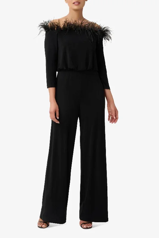 women's jumpsuits for sustainable fashionAdrianna Papell AP1E210212 Off The Shoulder 3/4 Sleeves Formal Jumpsuit