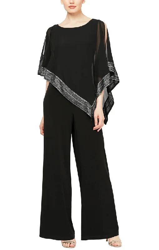 women's jumpsuits for moisture-wicking materialsSL Fashions 9177331 Asymmetrical Cape Jumpsuit