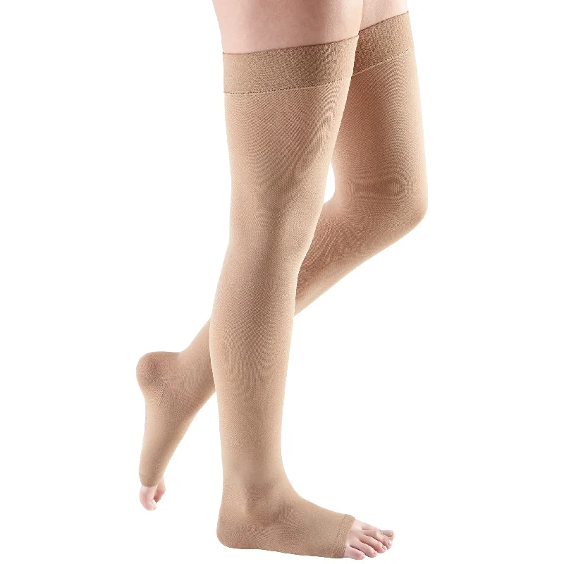 Silk Stockings for Every Leg's BeautyMediven Comfort Thigh High 15-20 mmHg, Open Toe w/ Beaded Silicone Top Band