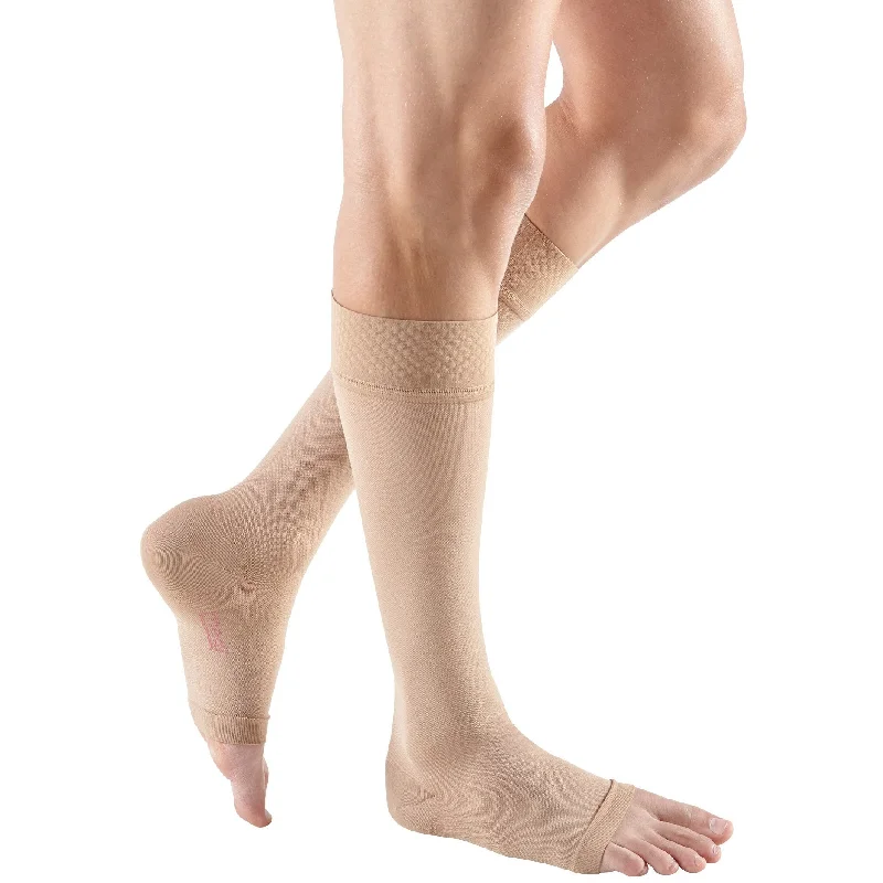 Patterned Silk Stockings VarietyMediven Forte Knee High 30-40 mmHg, Extra Wide Calf, Open Toe w/ Silicone Top Band