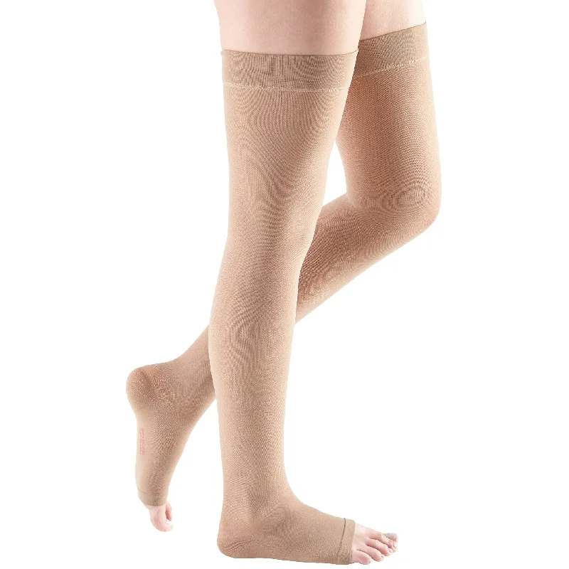 Elegant Silk Stockings for WomenMediven Plus Thigh High 20-30 mmHg, Open Toe