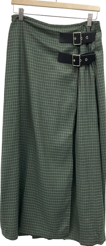 women's zip-front midi skirts for eventsCollusion Checked Maxi Skirt Kilt In Green UK 12