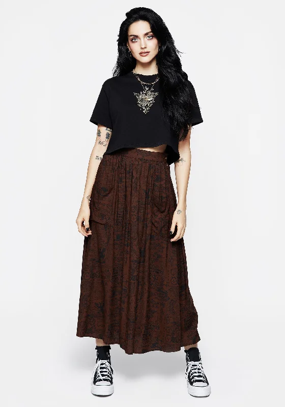 women's work skirtsDaemonologie Woodcut Print Midaxi Skirt