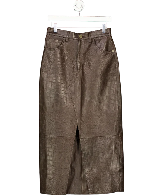 women's denim skirtsFRAME Brown The Midaxi Leather Skirt W27